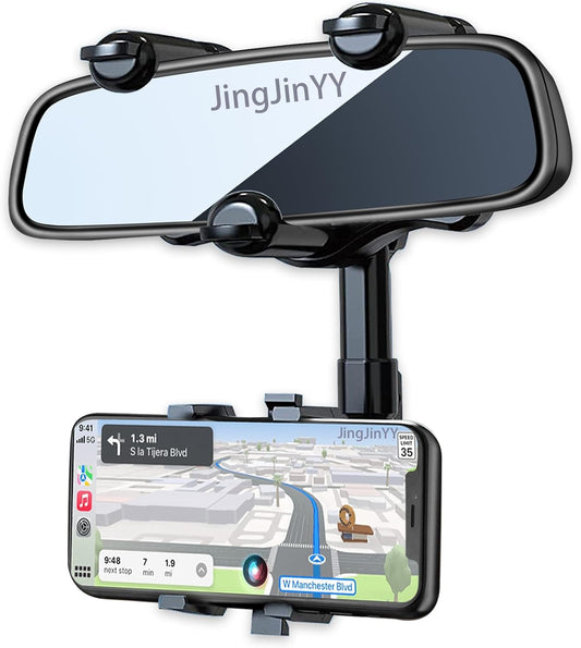 360° Rotating Rear View Mirror Phone Mount with Adjustable Arm Length