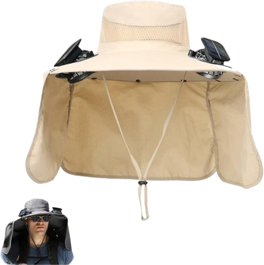 Solar Fan Hat with Neck Flap,Wide Brim Solar Fan Outdoor Fishing Hat,Upf50+