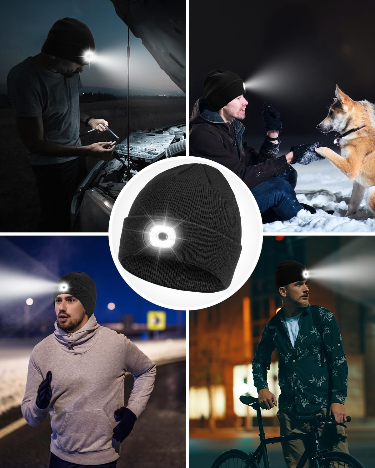 Beanie Headlamp - Unisex Winter Knit Cap Gifts - USB Rechargeable