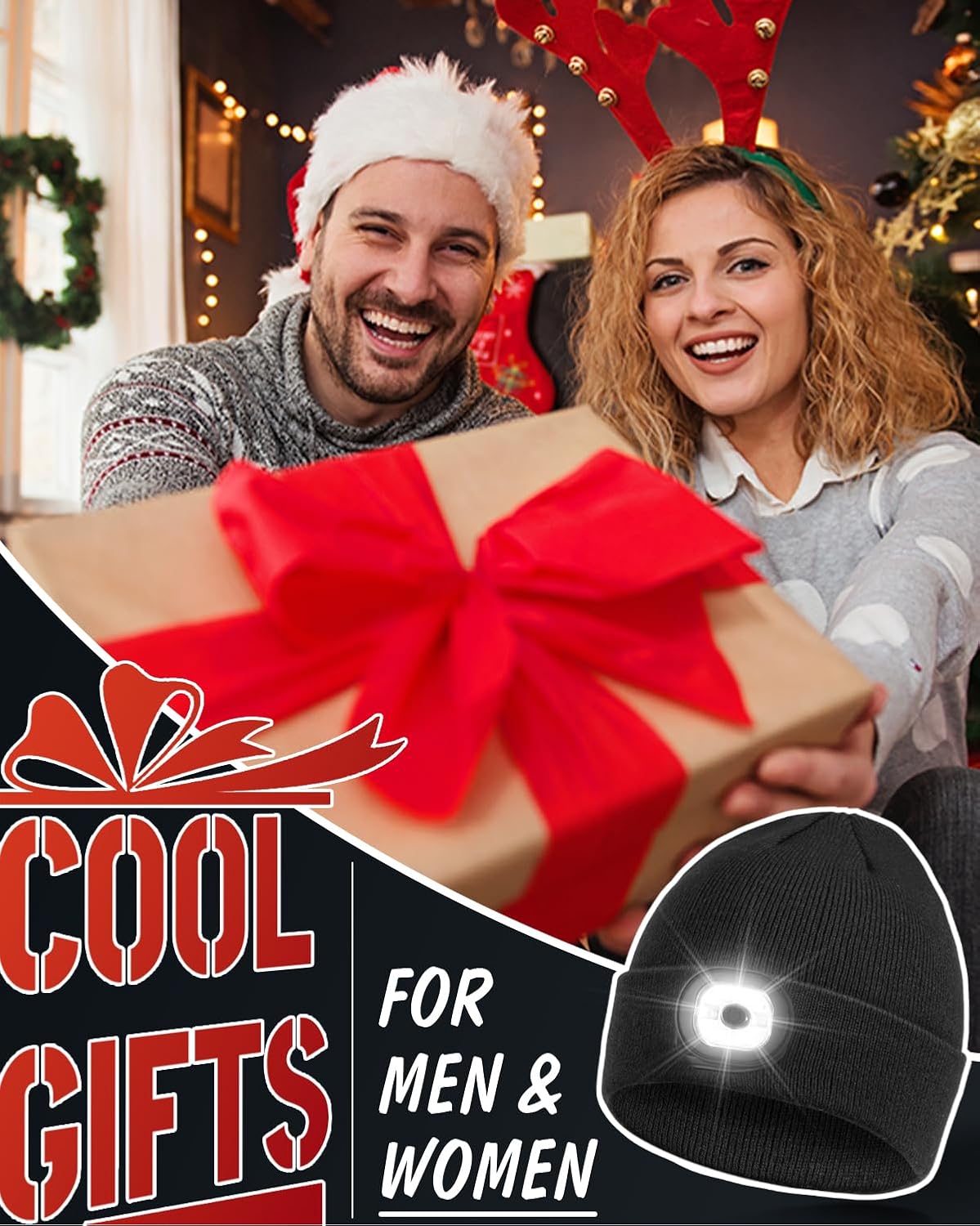 Beanie Headlamp - Unisex Winter Knit Cap Gifts - USB Rechargeable