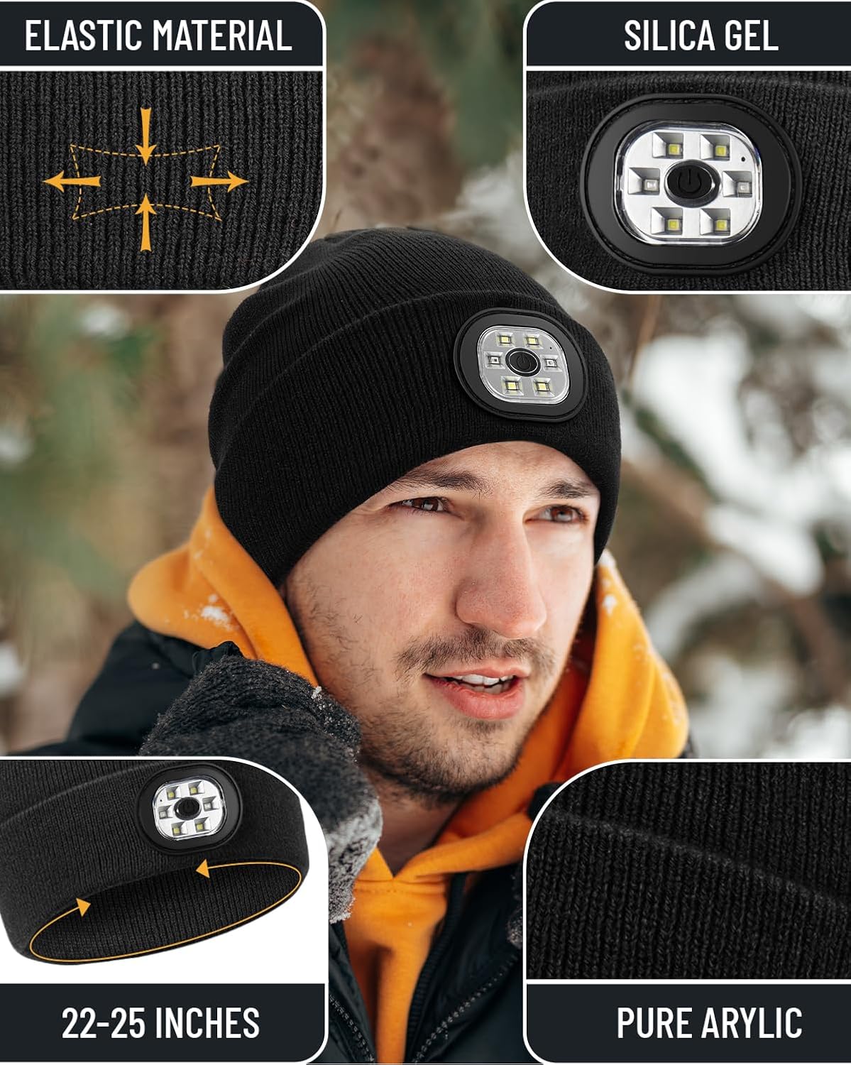 Beanie Headlamp - Unisex Winter Knit Cap Gifts - USB Rechargeable