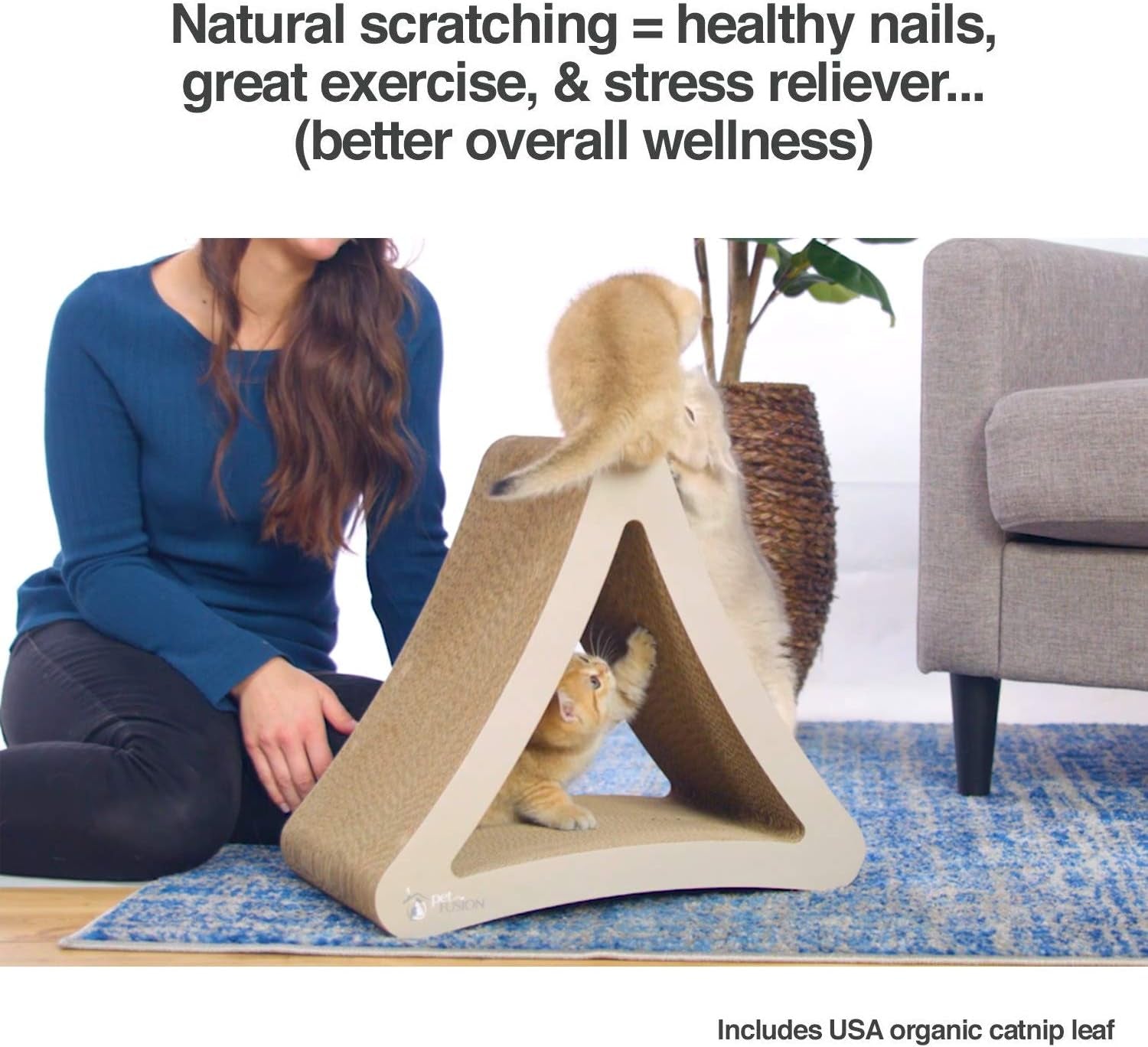 3-Sided Vertical Cat Scratching Post | Available in 18” & 24” |6 Usable Sides. Scratch; Play; & Perch | 100% Recyclable Cardboard Lounge
